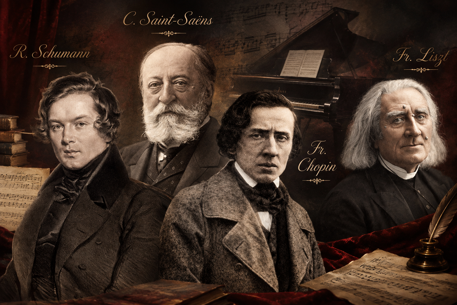 R. Schumann, C. Saint-Saëns, Fr. Chopin, Fr. Liszt